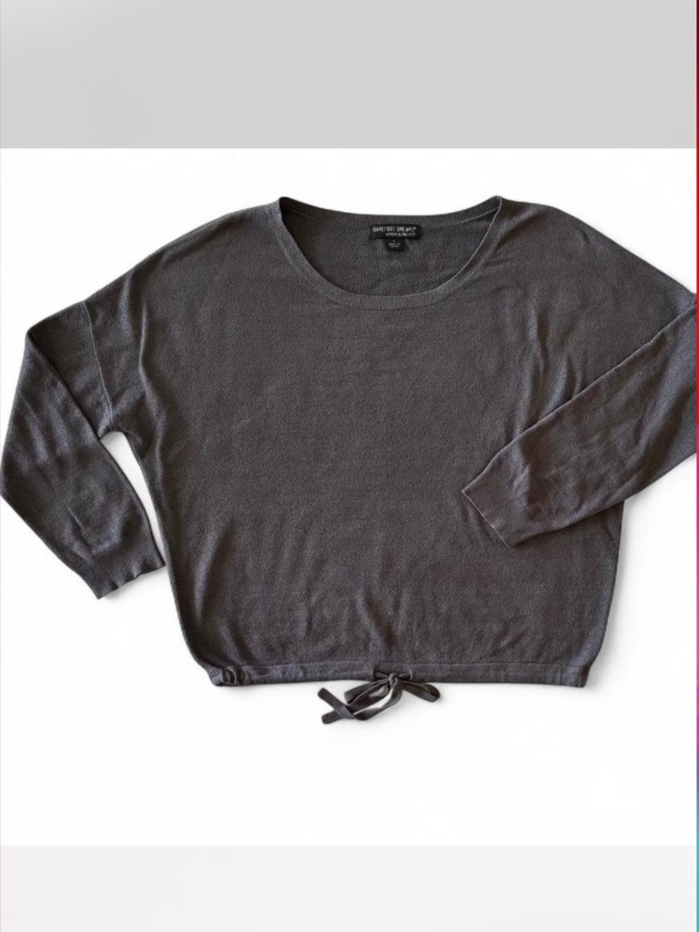 Barefoot Dreams CozyChic Ultra Lite Gray Pullover Tie Hem Top L - Picture 2 of 8